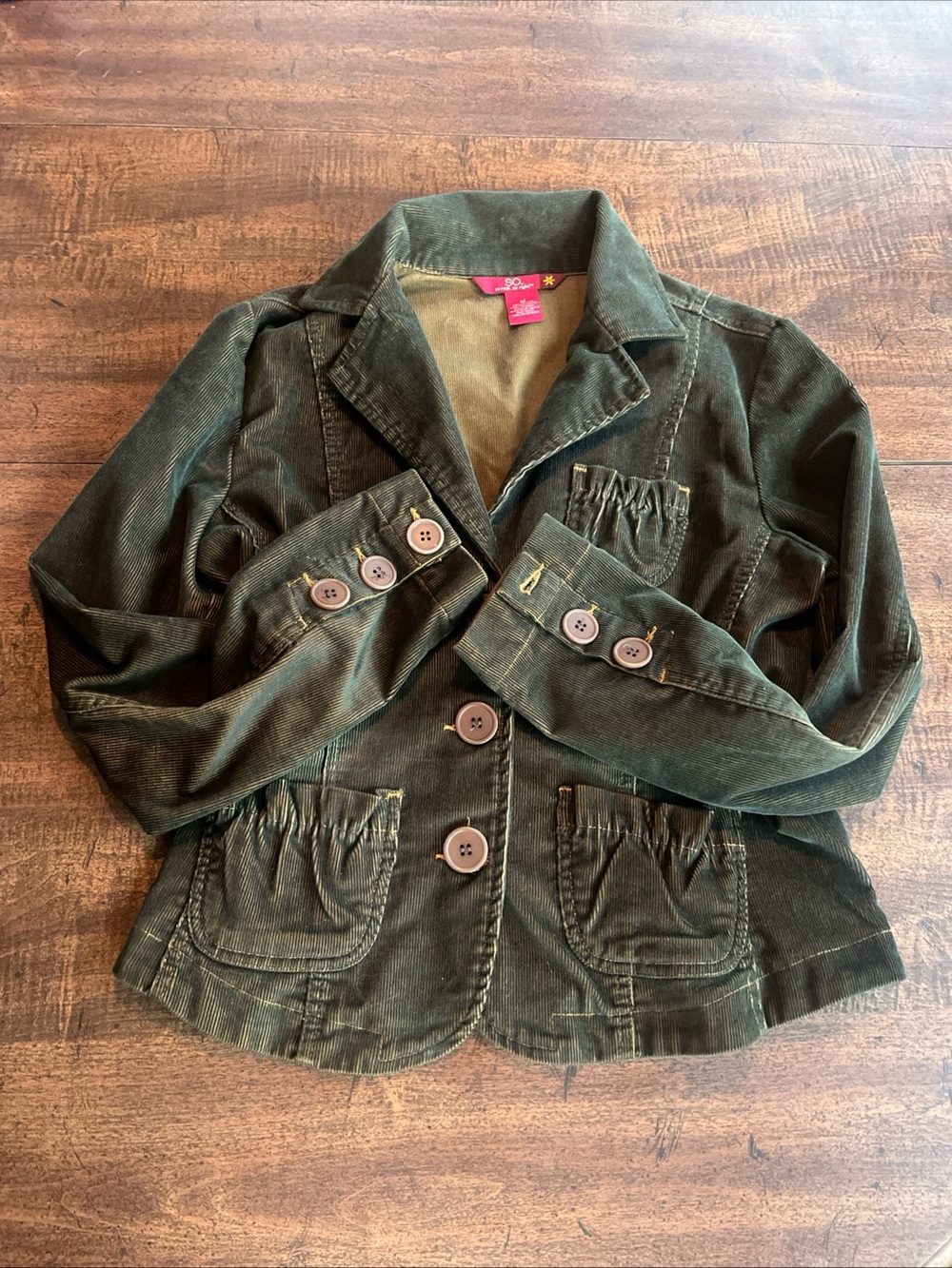 SO Y2K Army Green Corduroy Blazer Jacket Med Gilmore Girls Academia Utility Boho